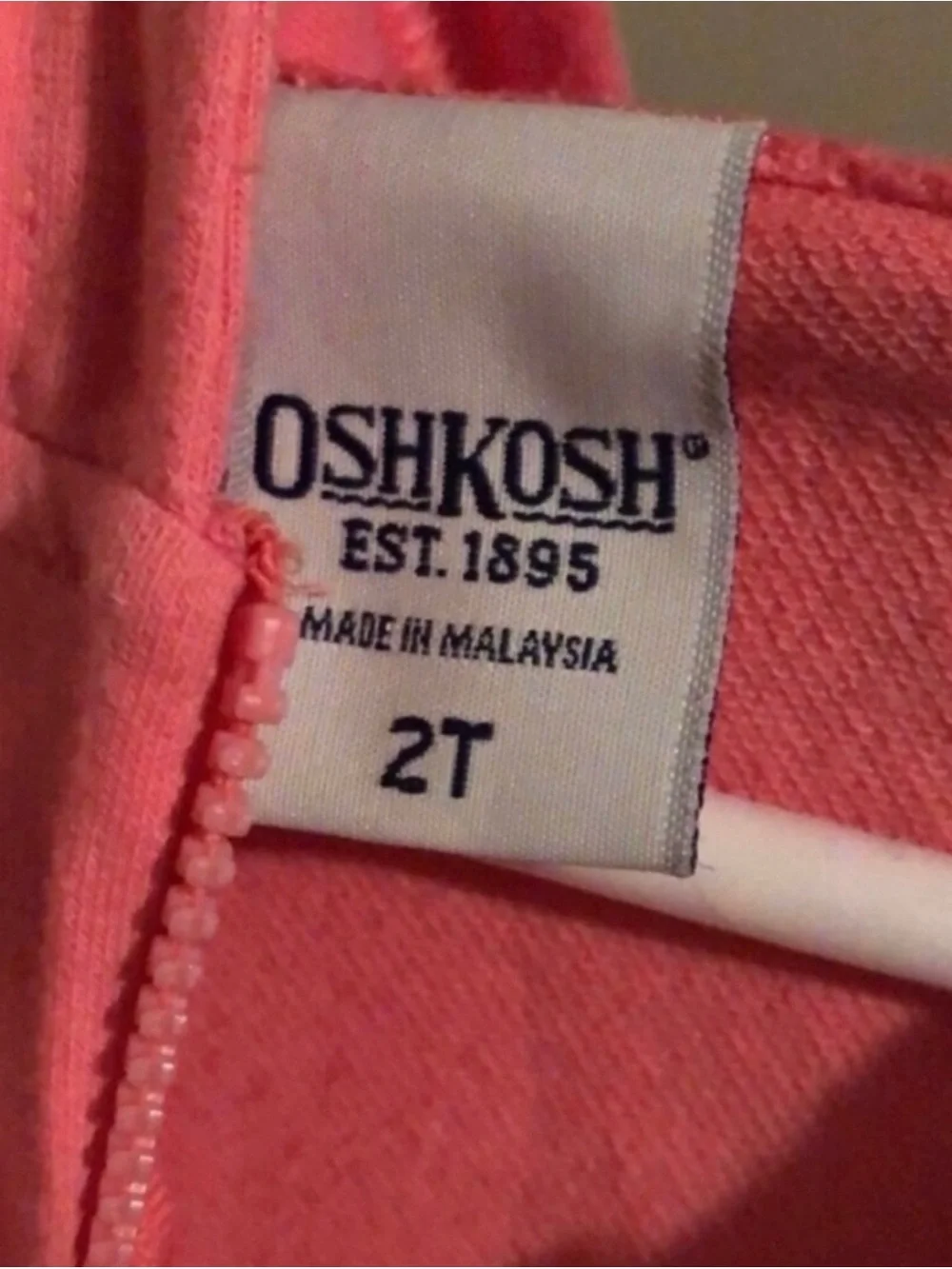 OshKosh Jacket Y2K Coral Pink Zip Up Long Sleeve Casual Hoodie Girls Sz 2T